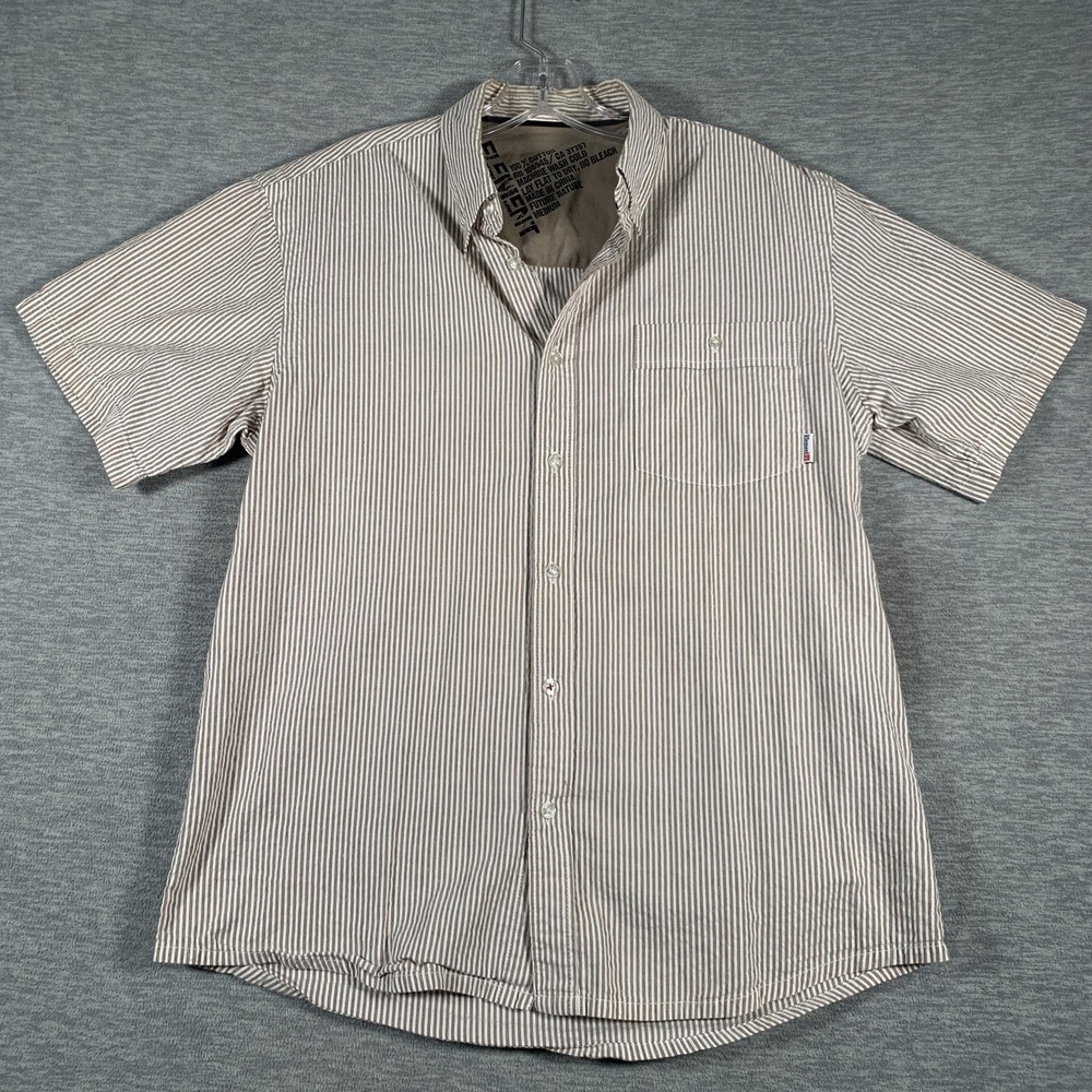 Element Shirt Mens Medium Beige Striped Short Sleeve Button Front Cotton Casual